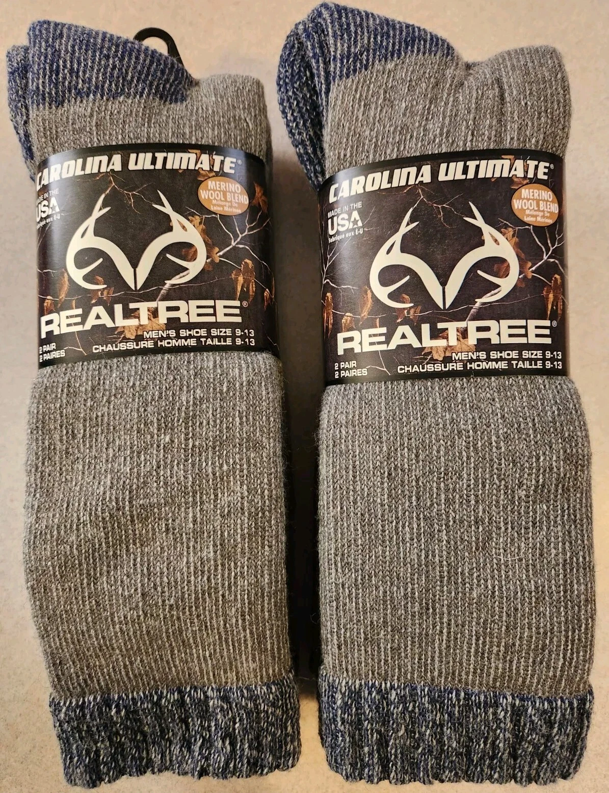 Realtree Carolina Ultimate 4 PAIRS Men's Wool Blend Socks Blue Brown #80325