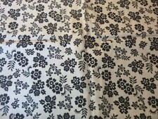 Large Black Flowers on White Cotton Fabric 44" Wide x 67" long