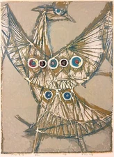 1970s YASOJI WAKAYAMA 20th c. Japanese SCREENPRINT Sosaku Hanga LARGE BIRD