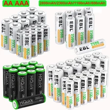 EBL AA AAA Rechargeable Batteries Ni-Mh 2800mAh 2300mAh 1100mAh 800mAh + Box Lot
