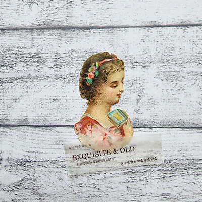um 1900 Mädchen Mode Buch Blume Victorian Glanzbild Prägedruck Luxuspapier Retro