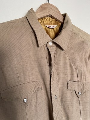 40s 50s Long Tail Gabardine WESTERN SHIRT Rodeo Snap Button Vintage VTG Size L
