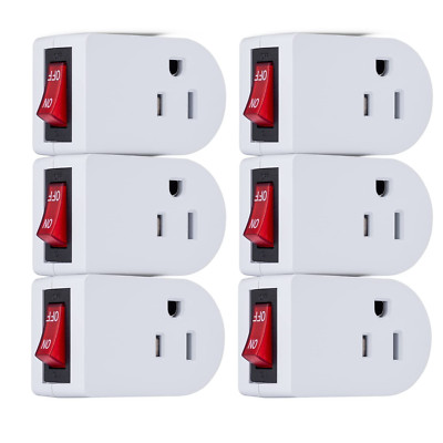 6- Pack Wall Tap Outlet Plug W/ Built-in Lighted ON/OFF Switch For ...