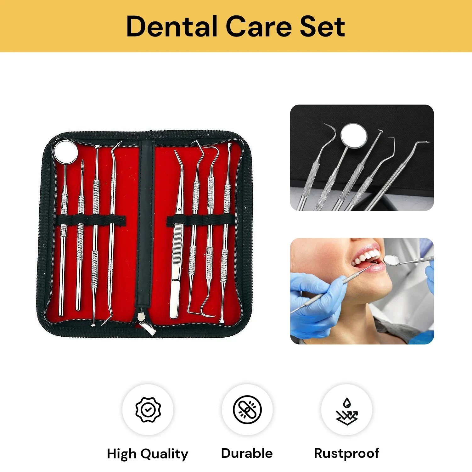Dental Mirror Set Of 6 Tools - Stainless Steel Plaque Remover & Mouth Mirror Kit Dental Tartar Scraper - Foto 7
