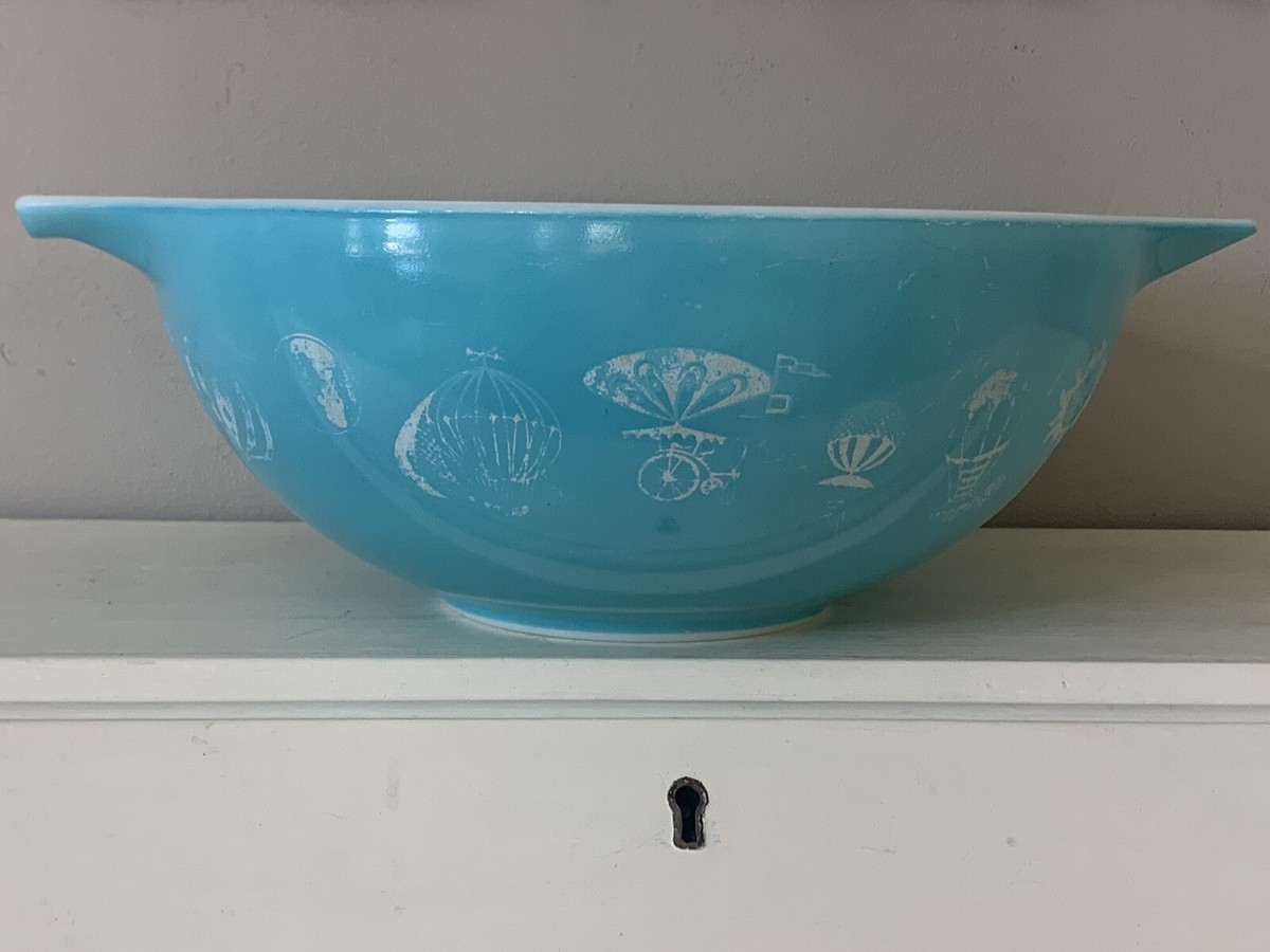 VINTAGE PYREX #444 CINDERELLA QT HOT AIR BALLOONS BLUE TURQUOISE