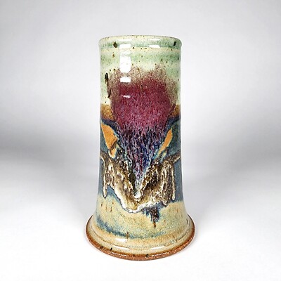 Drip Glaze Studio Pottery Vase Vessel Holder Hand Thrown Stoneware Artist Signed