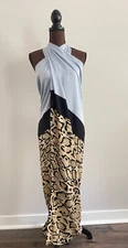 Gucci Oversize Silk Wrap Logo Blue Chiffon Animal Leopard Print Shawl Scarf