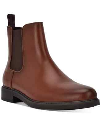 MSRP$185 Calvin Klein Men's Fenwick Leather Chelsea Boot, Cognac 210, SIZE 9.5 M