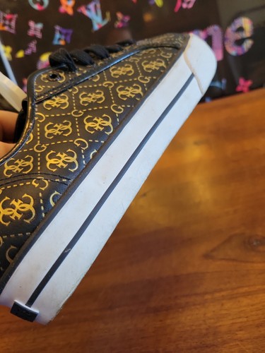 GUESS Logo Signature Black Leather Low Top Sneaker Tennis SHOES Mens Sz 6 - Picture 11 of 13