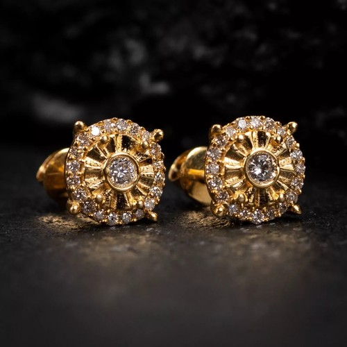 2Ct Round Cut Real Moissanite Fancy Stud Earrings 14K Yellow Gold Plated Silver - Picture 5 of 8