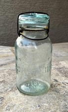 Vintage Lightning Trademark Putnam 626 Aqua Blue Glass Canning Fruit Jar