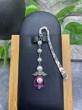 3" Handmade Silver-tone Metal Hook Bookmark With Faux Pearl Angel Pendant 78