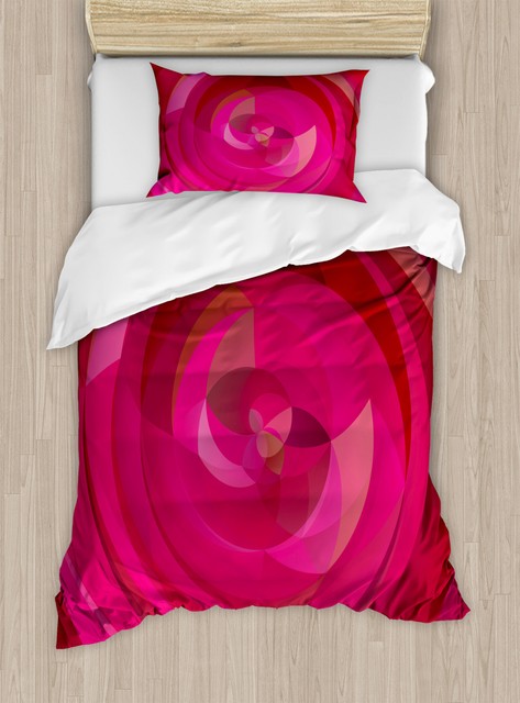 Hot Pink Duvet Cover Set With Pillow Shams Abstract Swirls Shapes