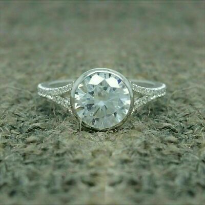 Argentium Silver Round Cut White Moissanite White Gold FN Wedding  Ring