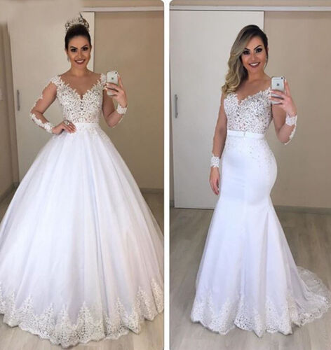 Vestidos de manga larga falda desmontable vestido de novia encaje tul blanco marfil | eBay