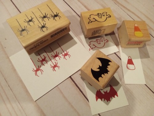 LOT Halloween Stamps Spiders Bat Ghost Wood Stamps Card Making