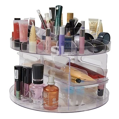 COMESTIC CAROUSEL 360° ROTATING ACRYLIC COSMETIC ORGANISER MAKEUP STORAGE BOX