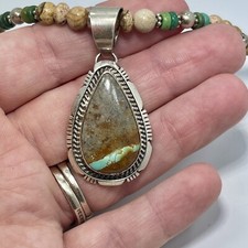 Navajo Handmade Ribbon Boulder Turquoise Pendant Necklace, 23 inch