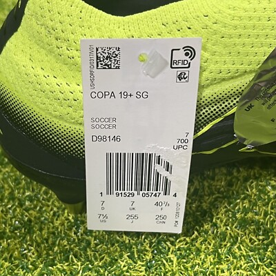 Adidas Copa 19+ SG Size 7.5 Soccer Cleats Black Neon Yellow D98146