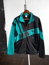 Puma Vintage Mens Track Jacket Zip Up Black Teal 90s Retro Logo Size - M/L