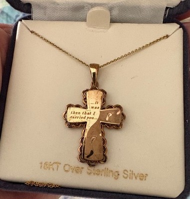 Footprints in the sand ￼Cross Necklace, 18 Karat Gold Over Sterling Silver