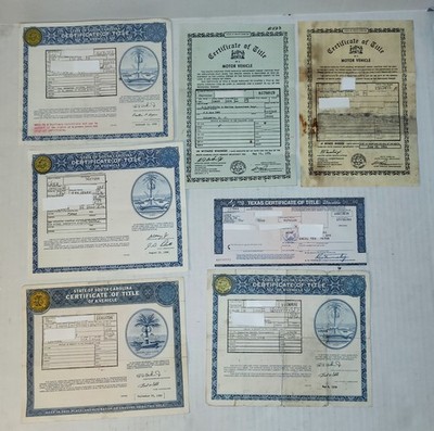 VTG 7 Pc Auto/Truck Historical Documents Titles Lot South Carolina Texas Chevy