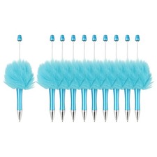 Fluffy Beadable Pens, Plastic Bead Pen for DIY Beads - 10 Pcs Light Blue