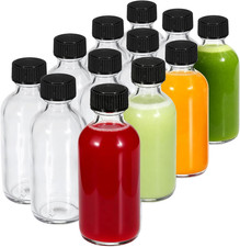 12-Pack 2 Oz 60Ml Small Glass Boston round Bottles with Lids - Leak-Proof Mini