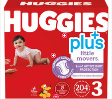 Huggies Plus Diapers Sizes 3 16-28, 204 COUNT