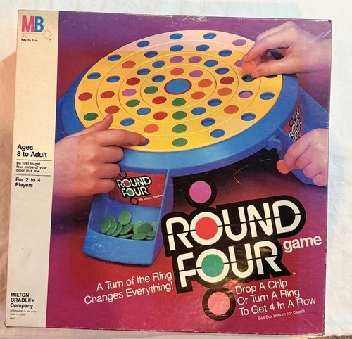 Vintage Round Four Board Game Milton Bradley Complete w Box Instructions 1986