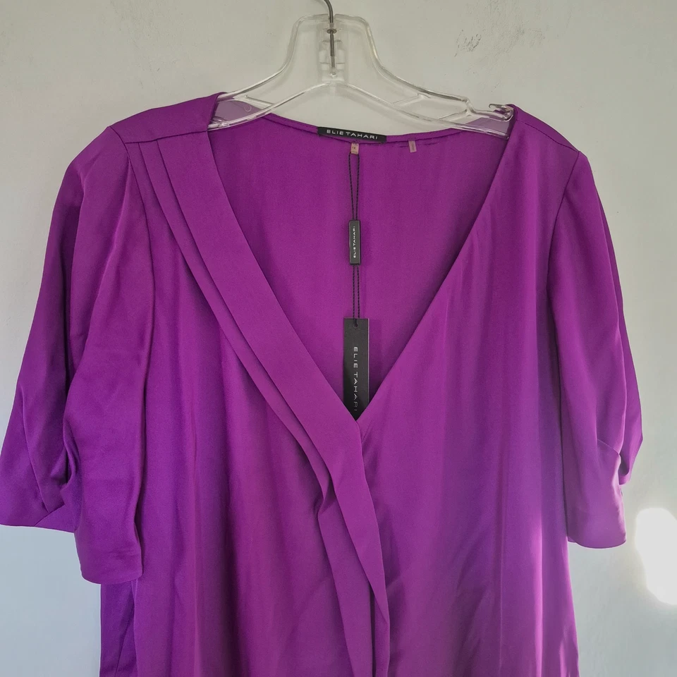 Blusa túnica plisada central de seda púrpura Melanie 1X nueva con etiquetas Elie Tahari nueva Foto 2 de 4