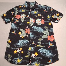Oneill Button Up Mens M Short Sleeve Hawian Floral Bird Nautical All Over Print