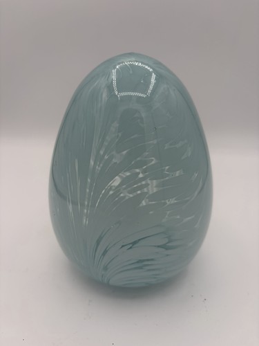 Easter Egg Light Blue Swirl Speckle Art Glass Figurine Paperweight Hollow 5.5"
