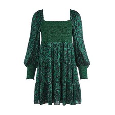 Alice + Olivia 'Rowen' Green Viscose Floral Smocked Mini Dress Size S