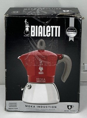 Moka Induction Pot 6 Cups Espresso 9.4 Oz Red Suitable for All Hobs Dent Box New
