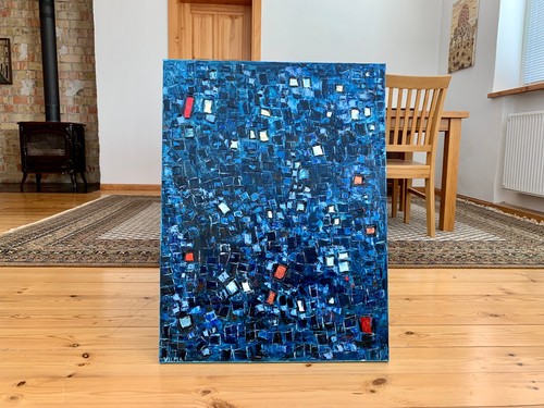 Abstrait Mosaïque Bleue Impasto Peinture Huile sur Toile Original Moderne Peinture - Photo 6/9