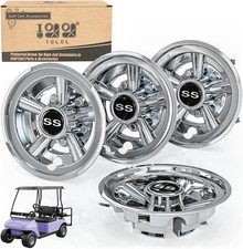 10L0L Golf Cart SS Wheel Covers Hub Caps for EZGO, Club Car, Yamaha - 8 Inch Sna