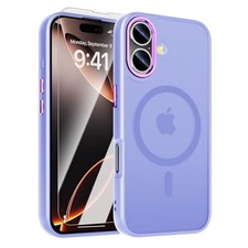 Magnetic Translucent Case for iPhone 16, Slim Shockproof Cover with Screen Prote