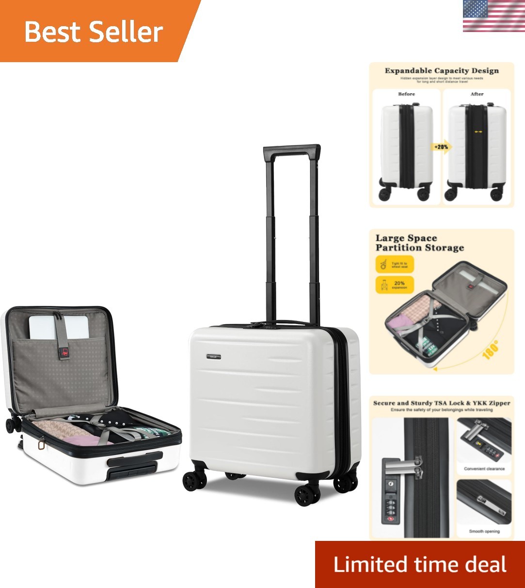 Travel Stylishly: 16 Inch Expandable Hard Shell Carry On Luggage with TSA Lock