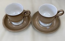 2 Denby Seville Footed TeaCups and Saucers Fine Stoneware Handcrafted.