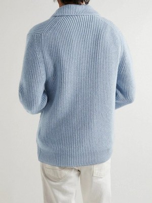 $2990 TOM FORD Light Blue Melange Shawl Collar Cardigan Sweater 56