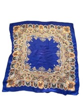 Vintage Square Scarf Blue Acetate Royal Neck Wrap Bandana Boho Hippie