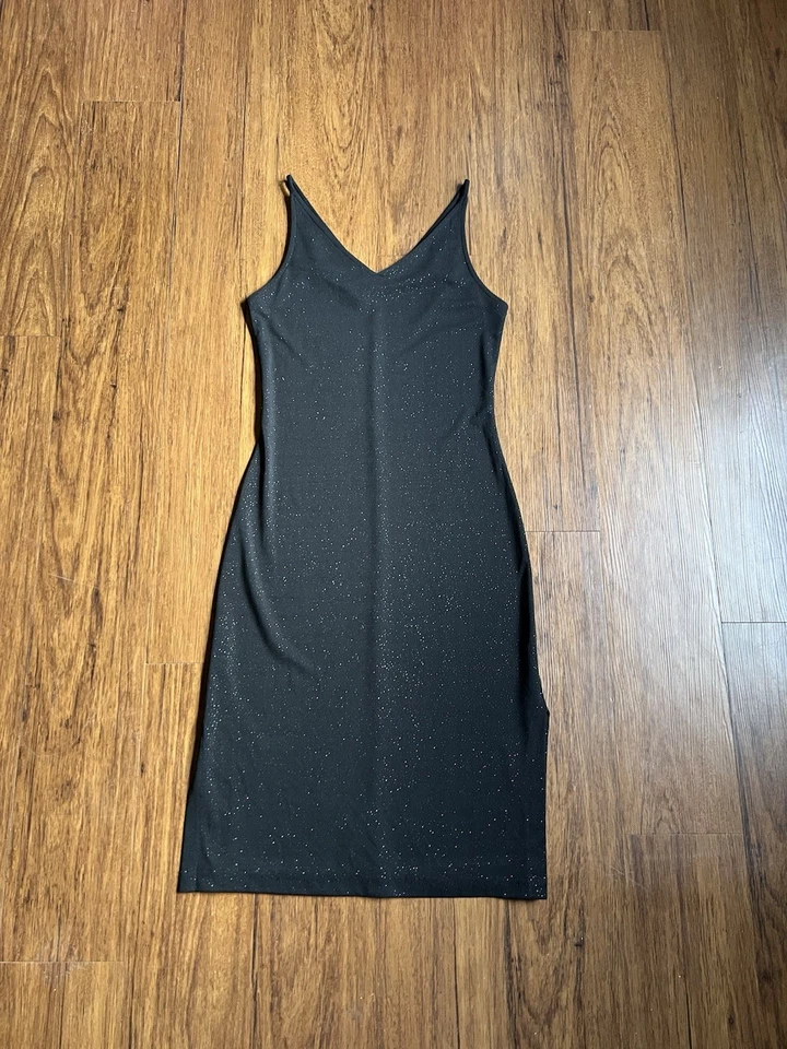 Vestido Formal Vintage Y2K Años 90 7/8 Negro Brillo Tanque Midi Aberturas Noche Romántico Foto 2 de 4