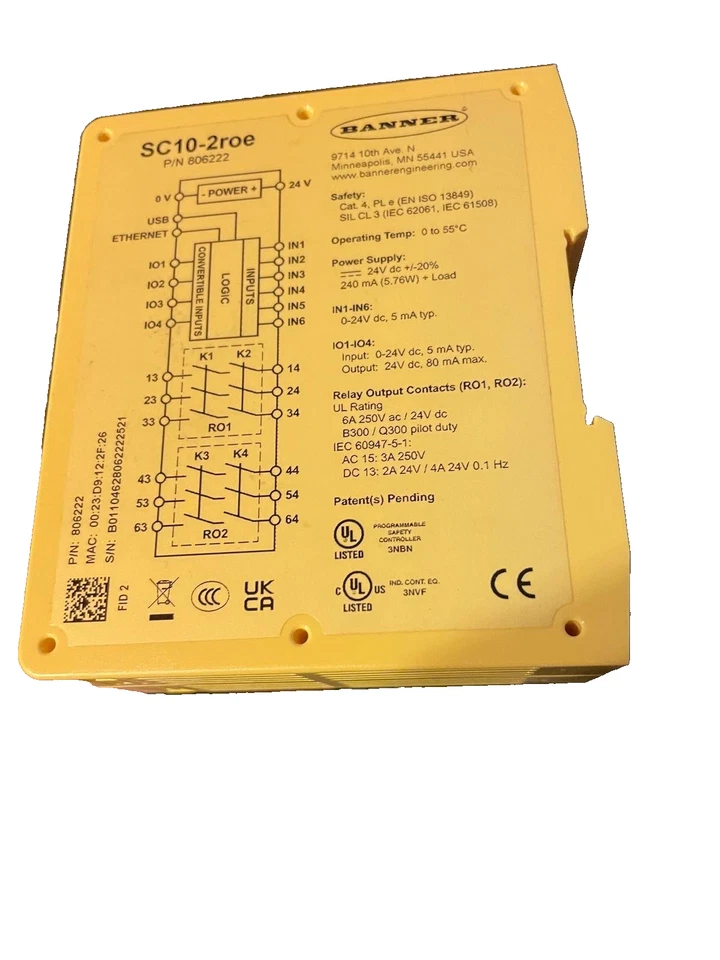 Banner SC10-2roe P/N 806222 ISD Safety Controller 10 Inputs 2 Relay Outputs - Image 4 of 4