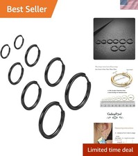 Flexible Black Huggie Hoop Earrings Set - 4 Pairs, 6mm to 14mm for Men Women