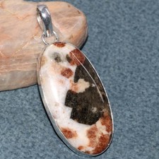 Natural Garnet In Limestone 925 Silver Plated Pendant 2.1