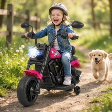 Kids Motorcycle w/Headlight Music Training Wheels Foot Pedal for Boys Girls