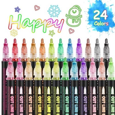 Double Line Outline Markers 24 Colors Super Squiggles Glitter Markers Outline...