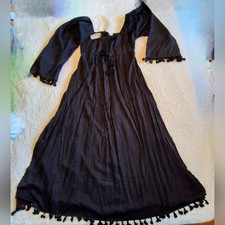 Luuske women's size 1XL jet black long sleeve fringed maxi dress NWT