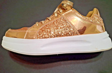 Sparkly Rose Gold Womens Platform Sneakers, S...